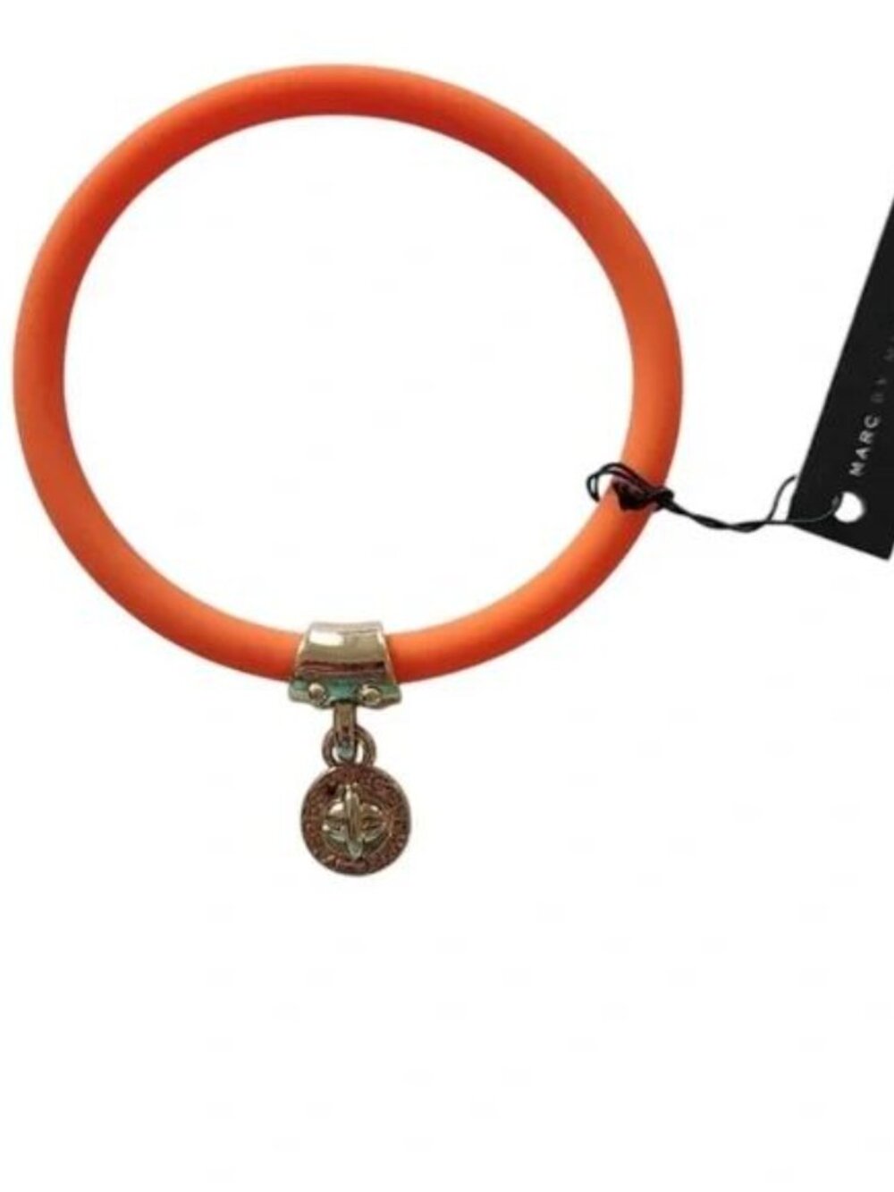 Marc by Marc Jacobs orange silicone bracelet with gold tone turnlock brand charm